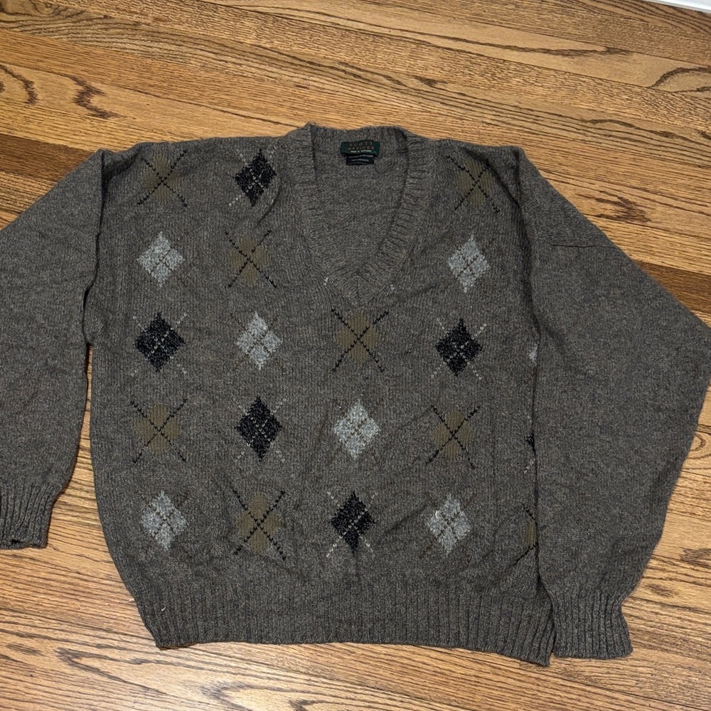 Scott Officer cashmere men’s  Argyle Sweater - Gray and Black